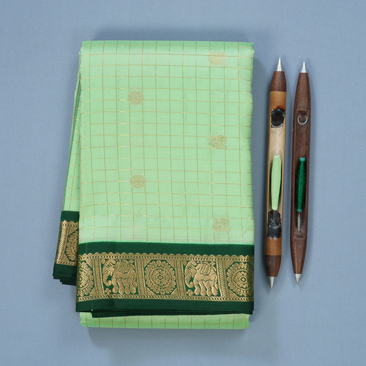 Hayagrivas Handloom Pista Green Kanjivaram Silk Saree with Karum Pachai Border KBF695G9-6