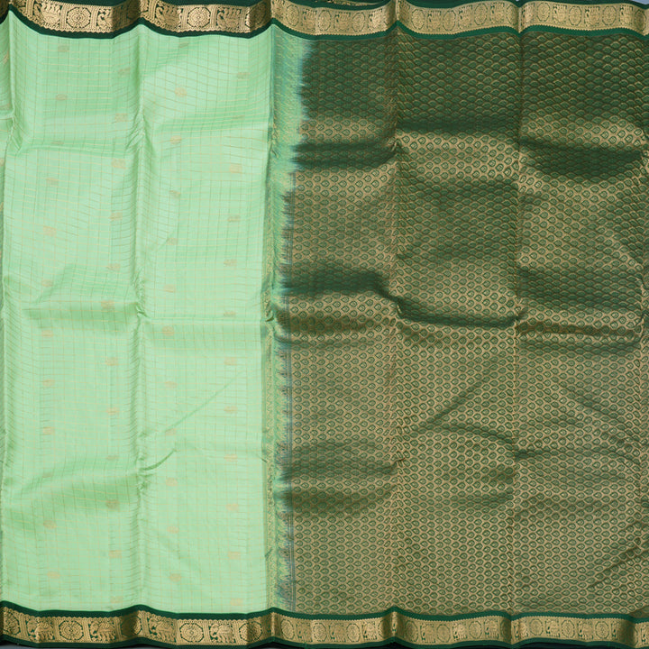 Hayagrivas Handloom Pista Green Kanjivaram Silk Saree with Karum Pachai Border KBF695G9-6