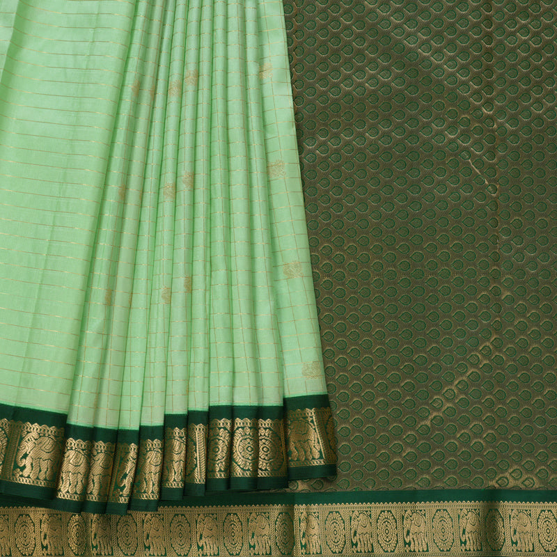 Hayagrivas Handloom Pista Green Kanjivaram Silk Saree with Karum Pachai Border KBF695G9-6