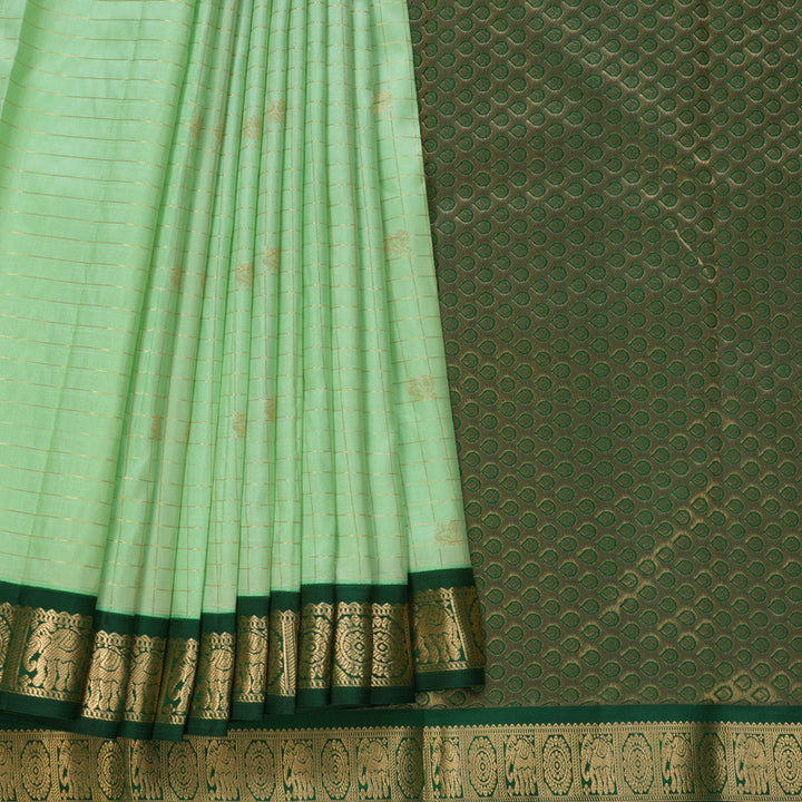 Hayagrivas Handloom Pista Green Kanjivaram Silk Saree with Karum Pachai Border KBF695G9-6