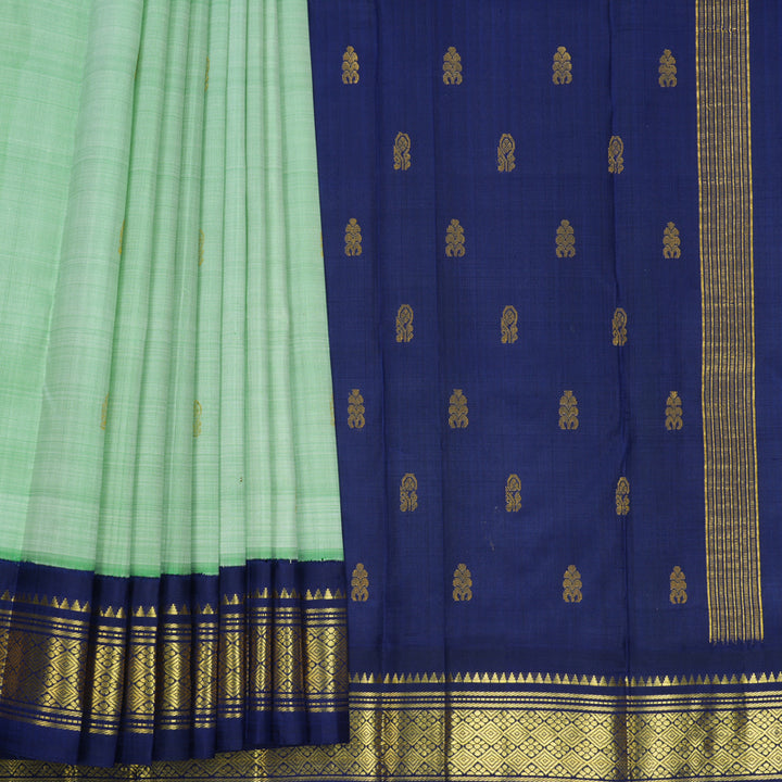 Hayagrivas Pastel Green Pure One-sided border Kanjivaram Silk Saree KBF696G1-1