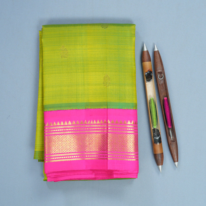 Hayagrivas Fluorescent Green Pure One-sided border Kanjivaram Silk Saree KBF696G1-13
