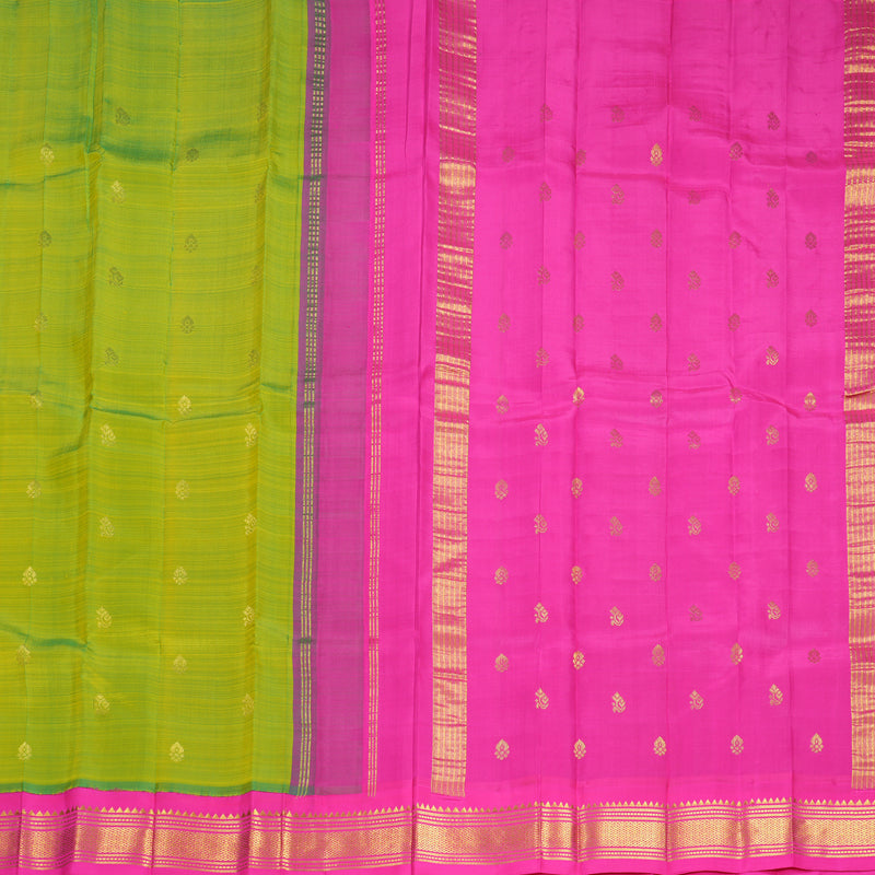 Hayagrivas Fluorescent Green Pure One-sided border Kanjivaram Silk Saree KBF696G1-13