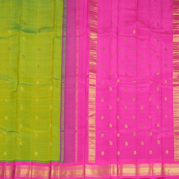 Hayagrivas Fluorescent Green Pure One-sided border Kanjivaram Silk Saree KBF696G1-13