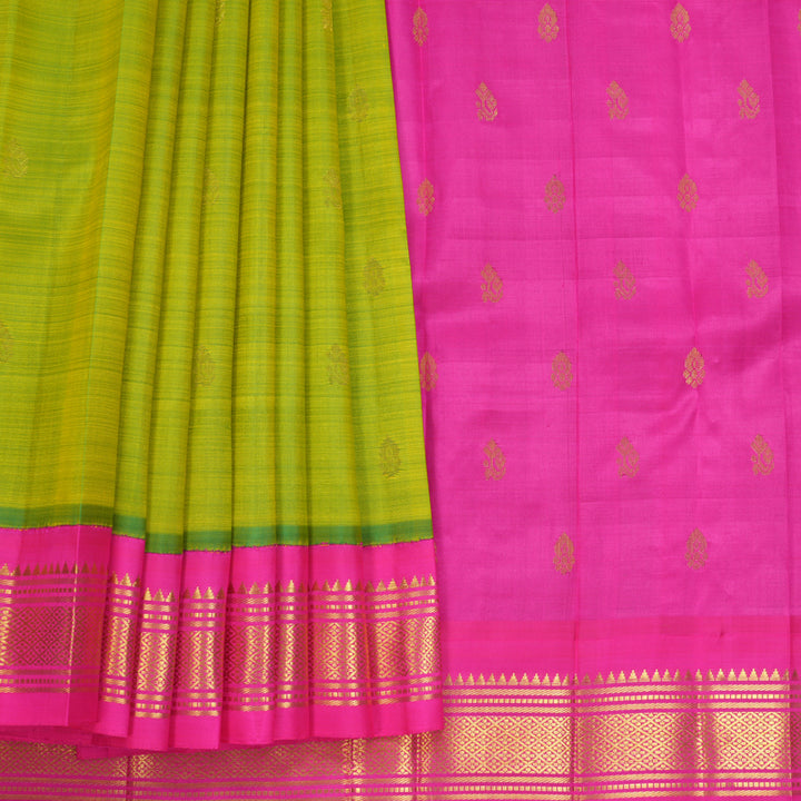 Hayagrivas Fluorescent Green Pure One-sided border Kanjivaram Silk Saree KBF696G1-13