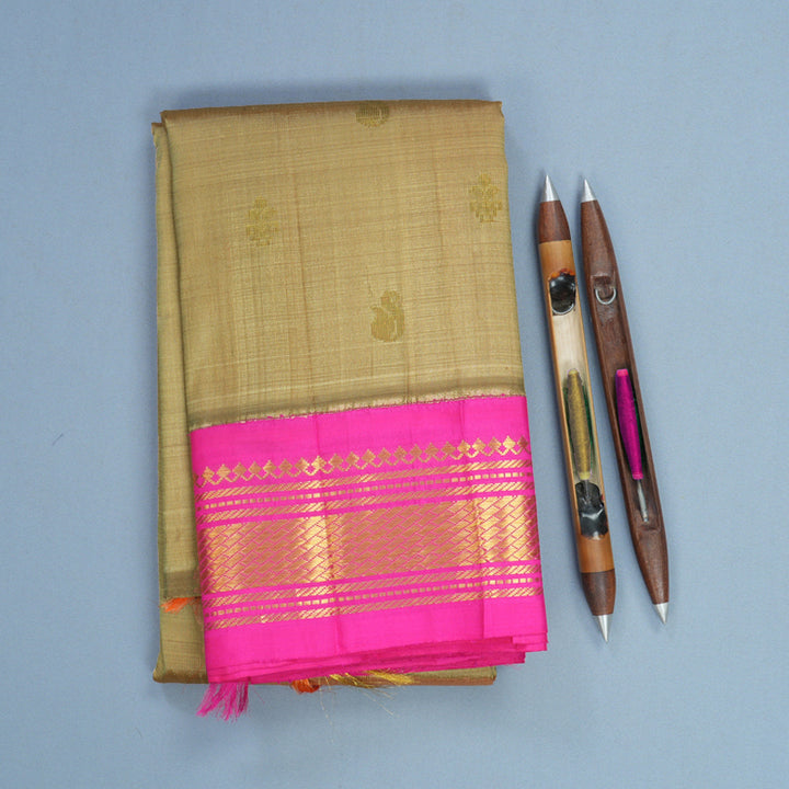 Hayagrivas Khaki Brown Pure One-sided border Kanjivaram Silk Saree KBF696G1-15