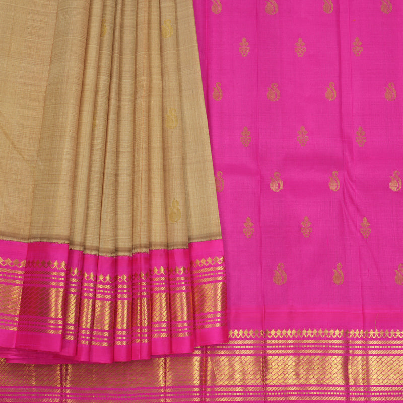 Hayagrivas Khaki Brown Pure One-sided border Kanjivaram Silk Saree KBF696G1-15