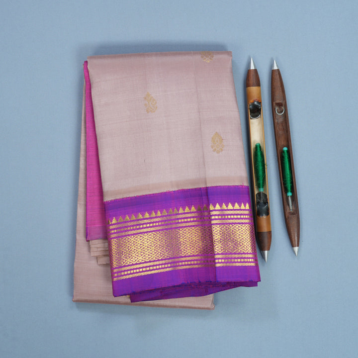 Hayagrivas Mild Onion Pink Pure One-sided Border Kanjivaram Silk Saree KBF696G1-18