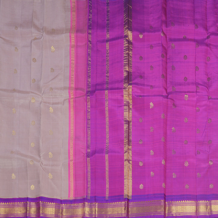 Hayagrivas Mild Onion Pink Pure One-sided Border Kanjivaram Silk Saree KBF696G1-18