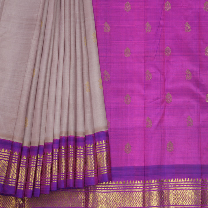 Hayagrivas Mild Onion Pink Pure One-sided Border Kanjivaram Silk Saree KBF696G1-18