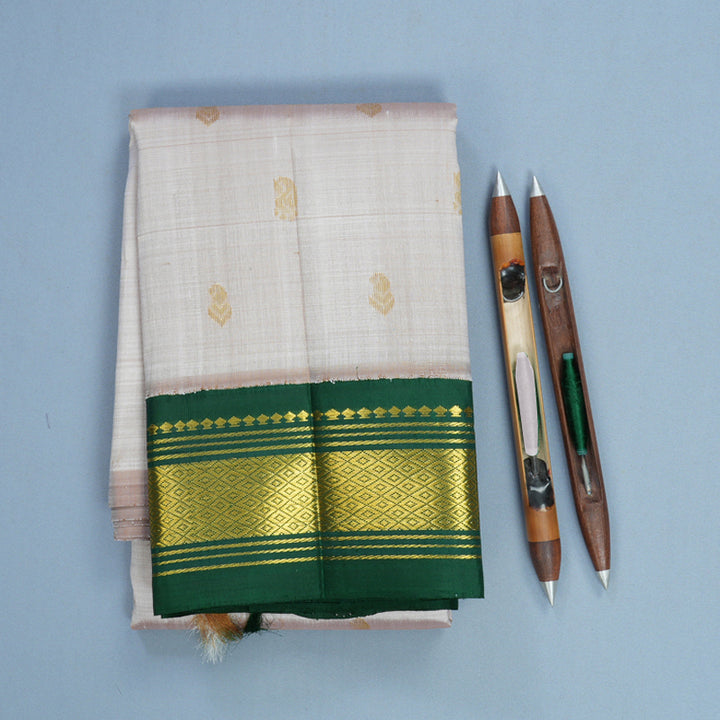 Hayagrivas Greige Pure One-sided border Kanjivaram Silk Saree KBF696G1-22