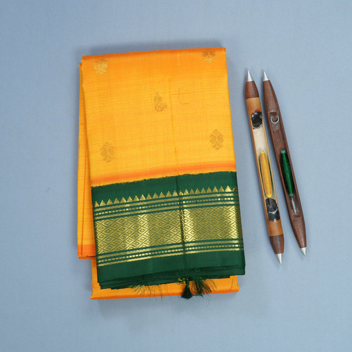 Hayagrivas Mambazham Yellow Pure One-sided border Kanjivaram Silk Saree KBF696G1-25