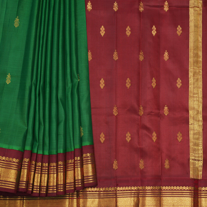 Hayagrivas Green Pure One-sided border Kanjivaram Silk Saree KBF696G1-28