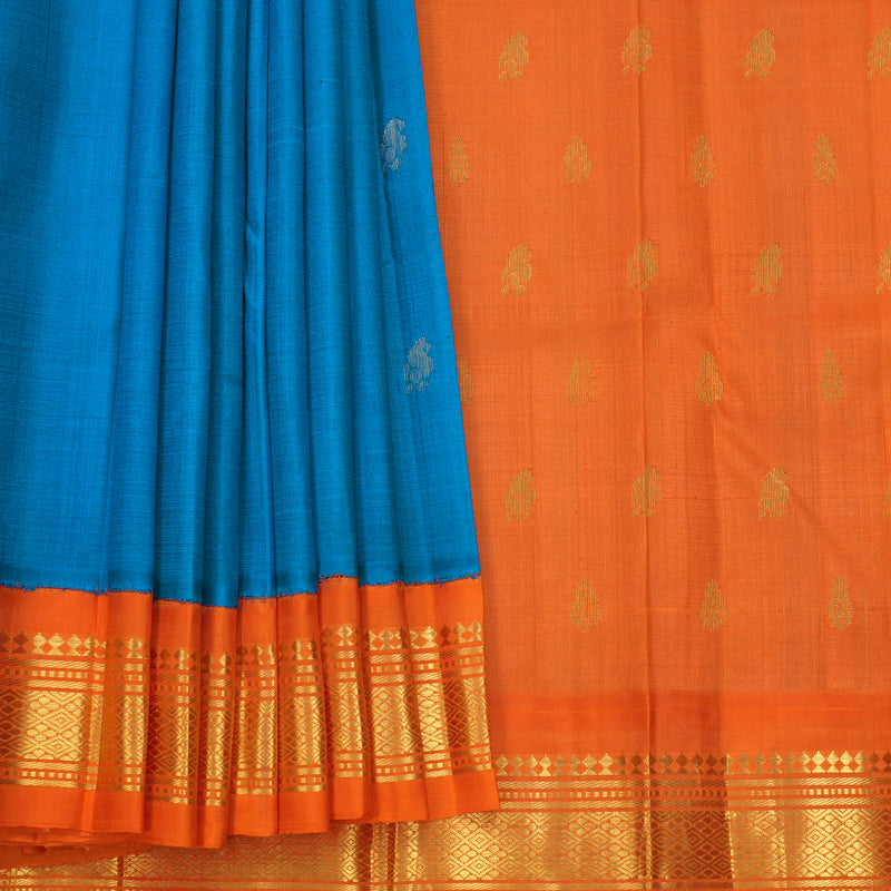 Hayagrivas Ananda Blue Pure One-sided border Kanjivaram Silk Saree KBF696G1-30
