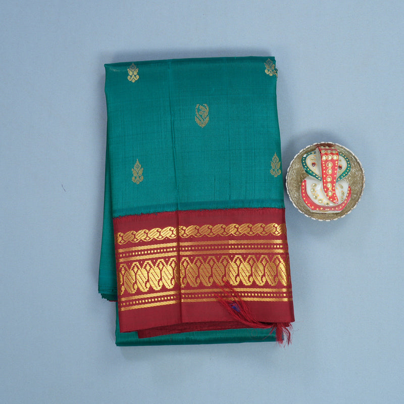 Hayagrivas Peacock Green Pure One-sided border Kanjivaram Silk Saree KBF696G1-31