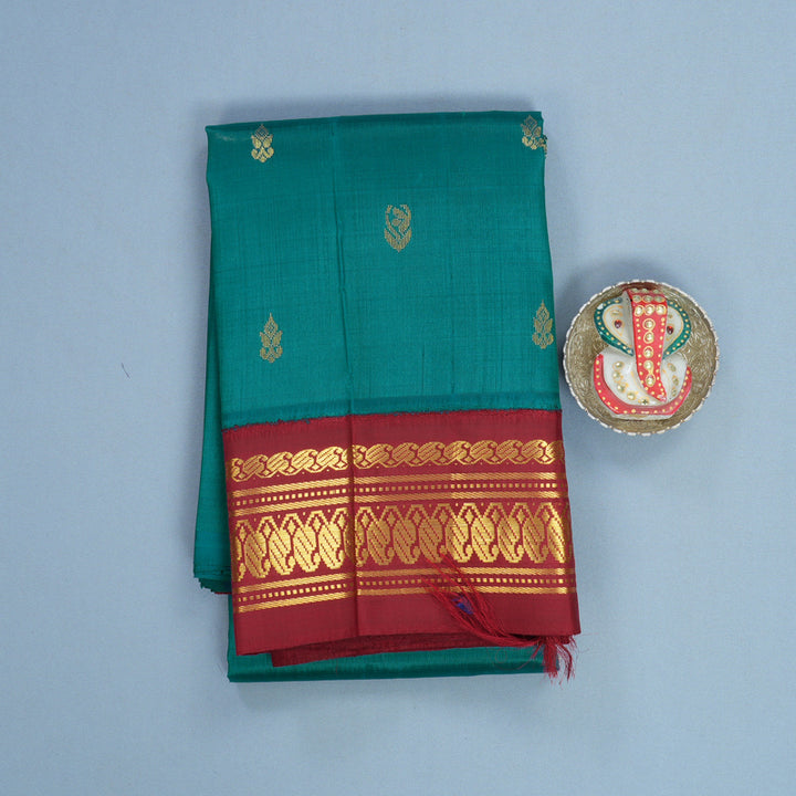 Hayagrivas Peacock Green Pure One-sided border Kanjivaram Silk Saree KBF696G1-31