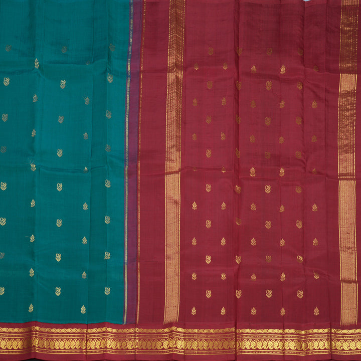 Hayagrivas Peacock Green Pure One-sided border Kanjivaram Silk Saree KBF696G1-31