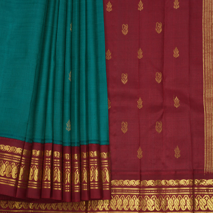 Hayagrivas Peacock Green Pure One-sided border Kanjivaram Silk Saree KBF696G1-31