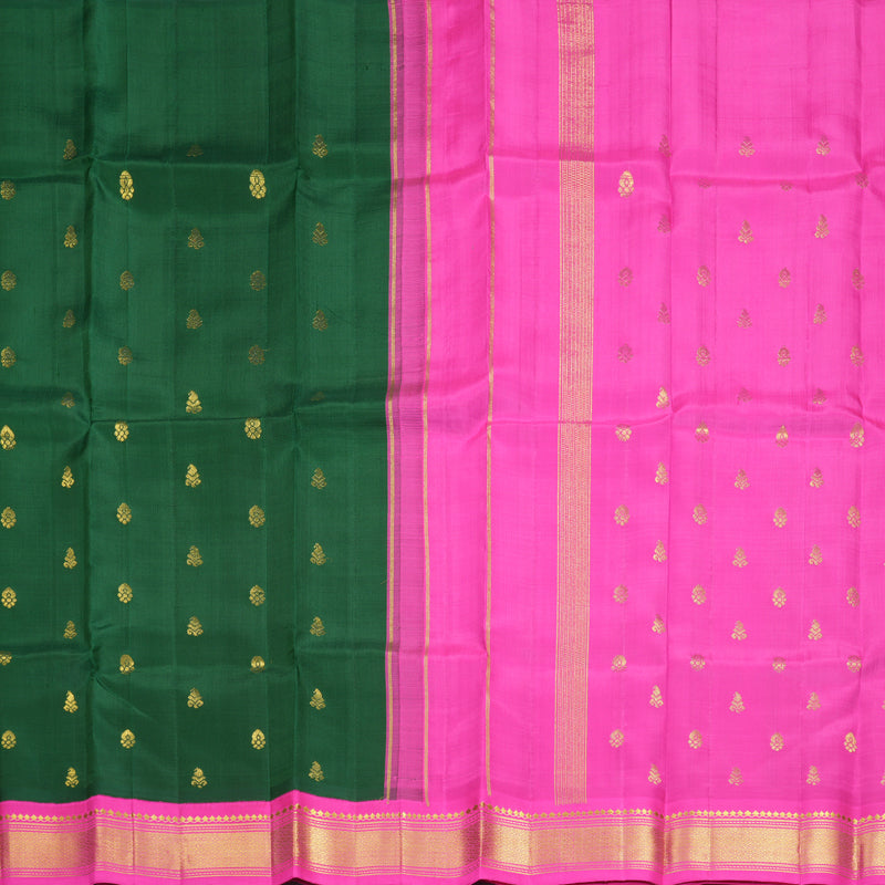 Hayagrivas Bottle Green Pure One-sided border Kanjivaram Silk Saree KBF696G1-32