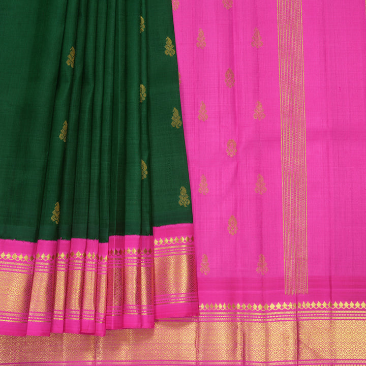 Hayagrivas Bottle Green Pure One-sided border Kanjivaram Silk Saree KBF696G1-32