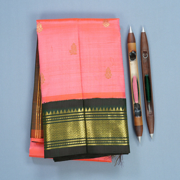 Hayagrivas Kanakambaram Pink Pure One-sided Border Kanjivaram Silk Saree KBF696G1-36
