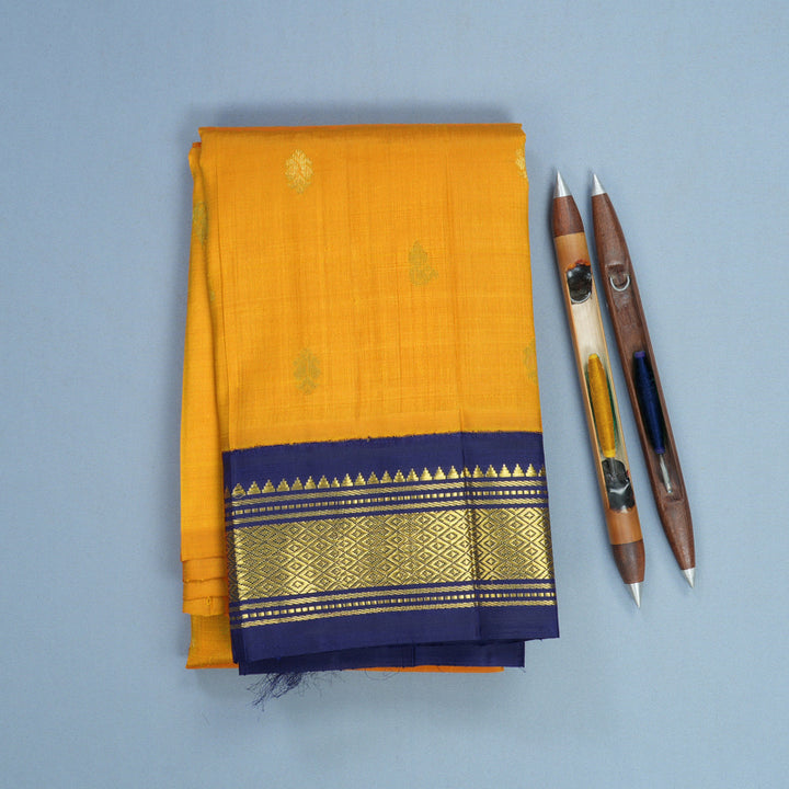 Hayagrivas Mustard Yellow Pure One-sided border Kanjivaram Silk Saree KBF696G1-40