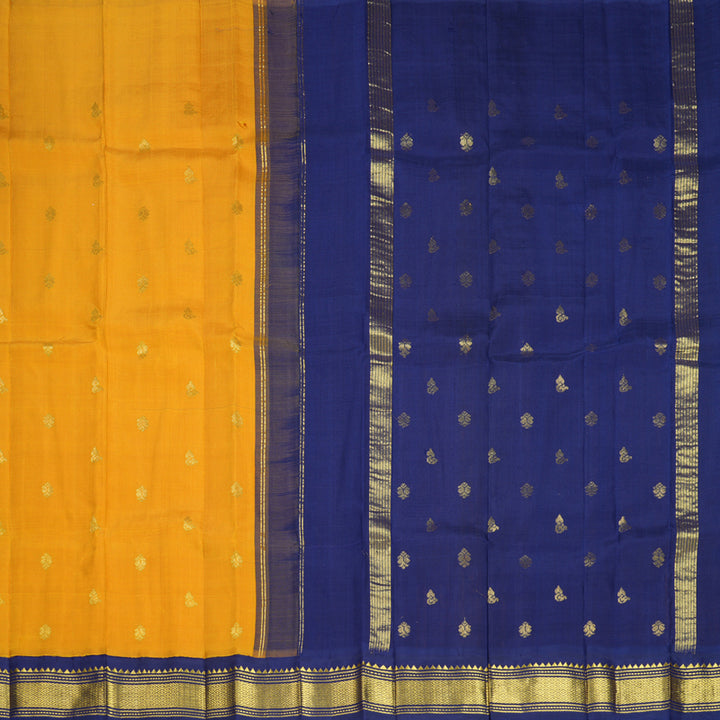 Hayagrivas Mustard Yellow Pure One-sided border Kanjivaram Silk Saree KBF696G1-40