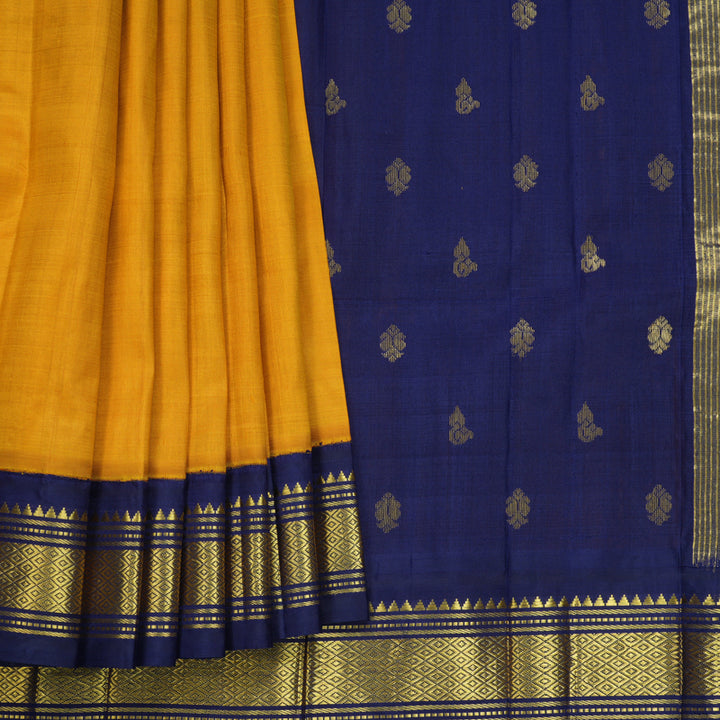 Hayagrivas Mustard Yellow Pure One-sided border Kanjivaram Silk Saree KBF696G1-40