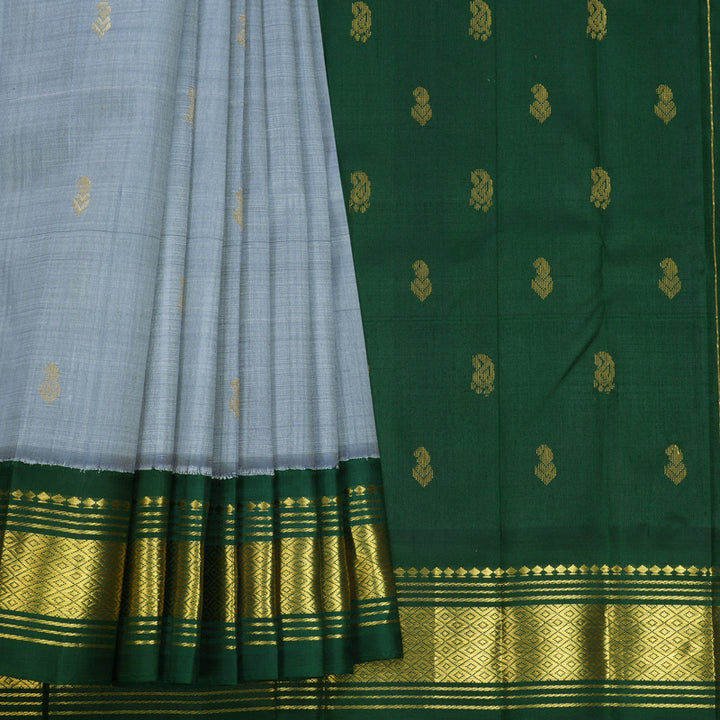 Hayagrivas Grey Pure One-sided border Kanjivaram Silk Saree KBF696G1-46