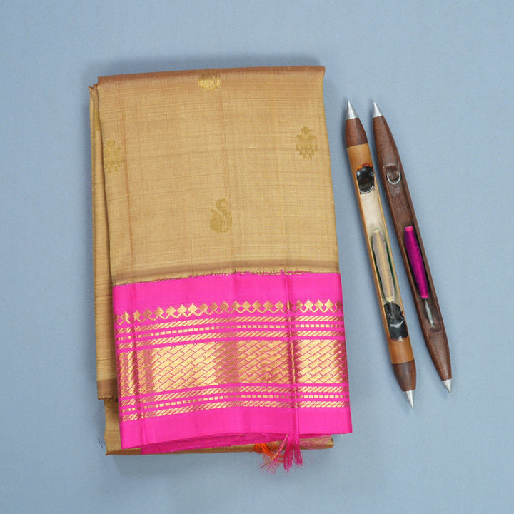 Hayagrivas Khaki Brown Pure One-sided border Kanjivaram Silk Saree KBF696G1-48