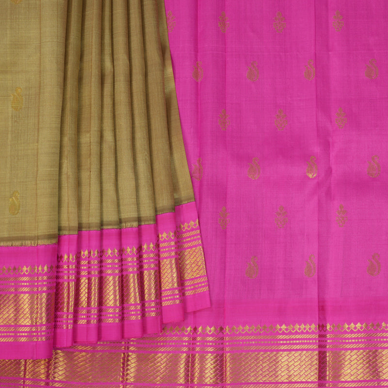 Hayagrivas Khaki Brown Pure One-sided border Kanjivaram Silk Saree KBF696G1-48