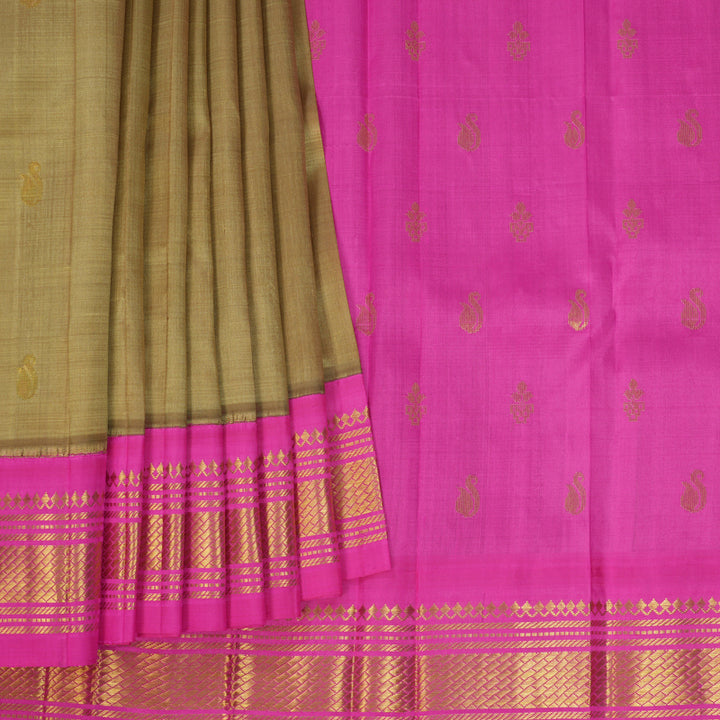 Hayagrivas Khaki Brown Pure One-sided border Kanjivaram Silk Saree KBF696G1-48