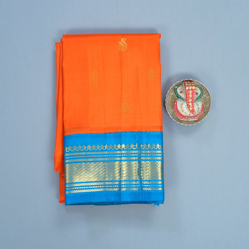 Hayagrivas Orange Pure One-sided border Kanjivaram Silk Saree KBF696G1-49