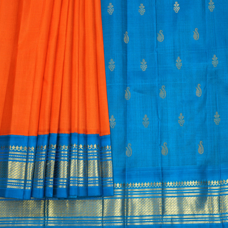 Hayagrivas Orange Pure One-sided border Kanjivaram Silk Saree KBF696G1-49