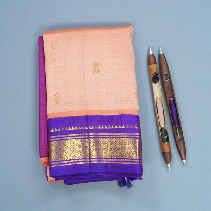 Hayagrivas Peach Orange Pure One-sided border Kanjivaram Silk Saree KBF696G1-53