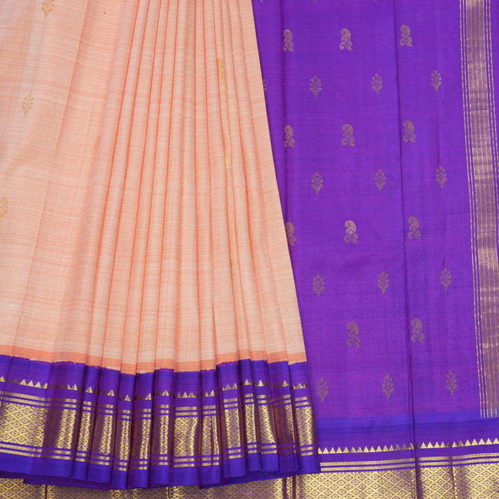 Hayagrivas Peach Orange Pure One-sided border Kanjivaram Silk Saree KBF696G1-53