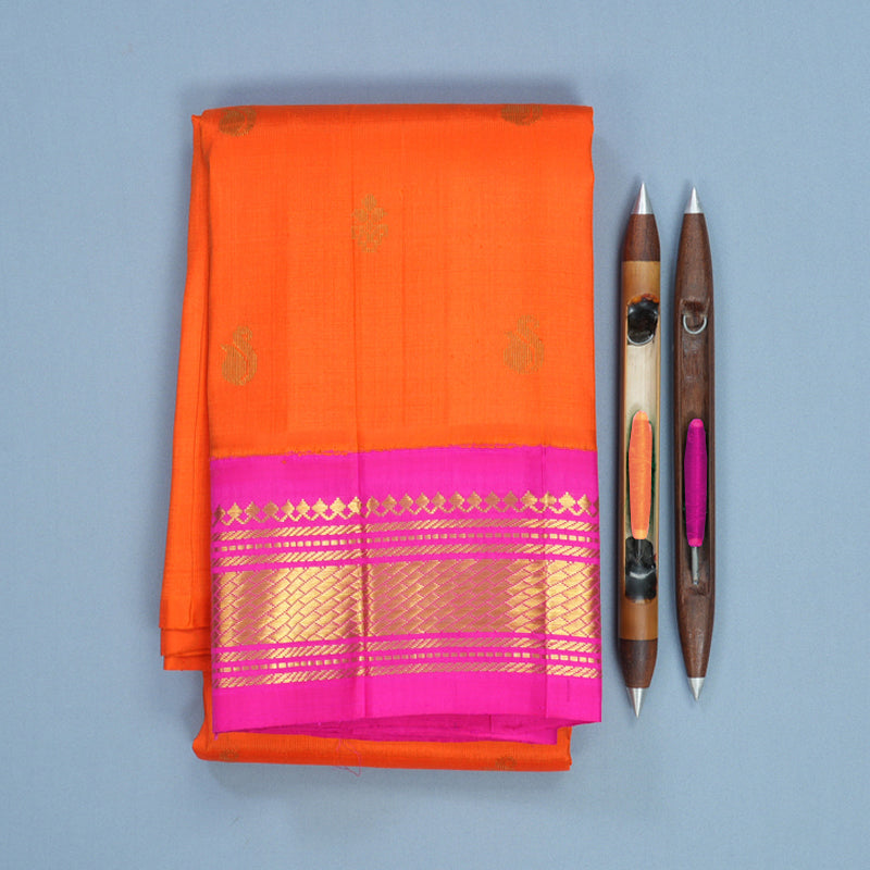 Hayagrivas Fanta Orange Pure One-sided Border Kanjivaram Silk Saree KBF696G1-55