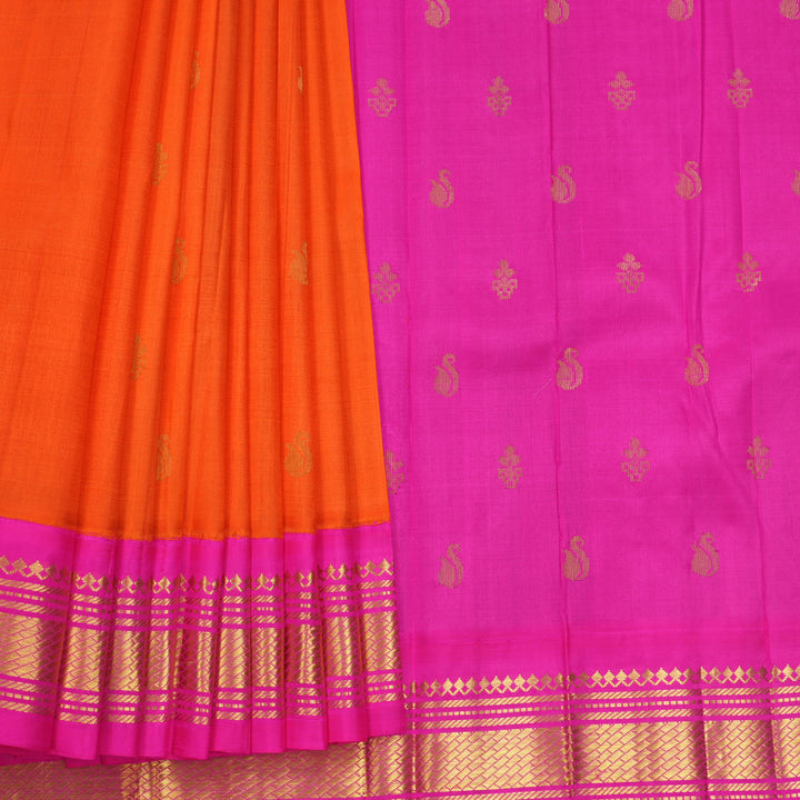 Hayagrivas Fanta Orange Pure One-sided Border Kanjivaram Silk Saree KBF696G1-55