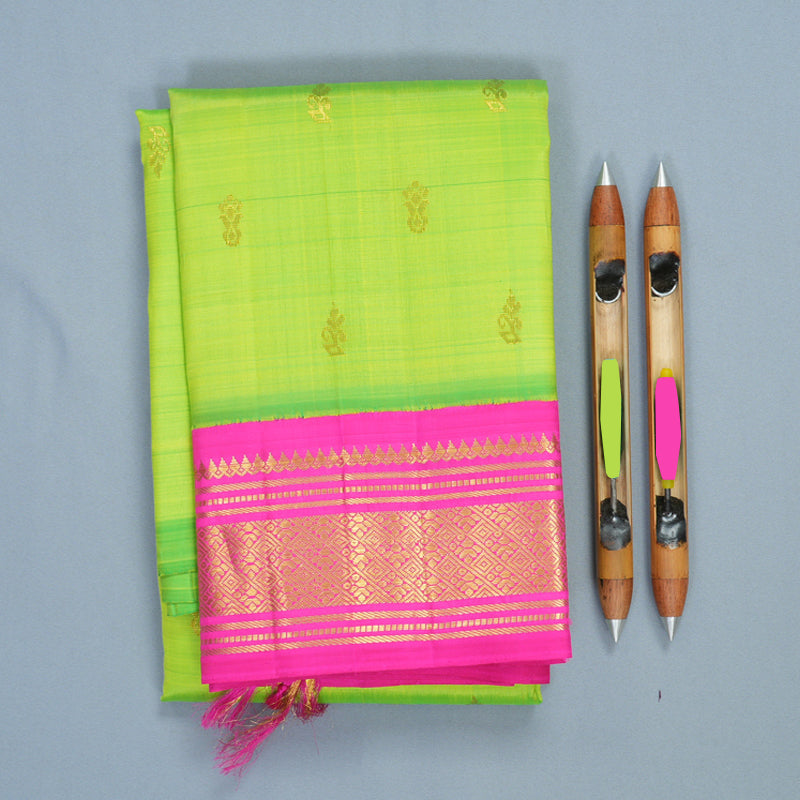 Hayagrivas Fluorescent Green Pure One-sided border Kanjivaram Silk Saree KBF696G1-56