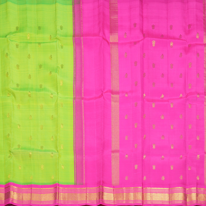 Hayagrivas Fluorescent Green Pure One-sided border Kanjivaram Silk Saree KBF696G1-56