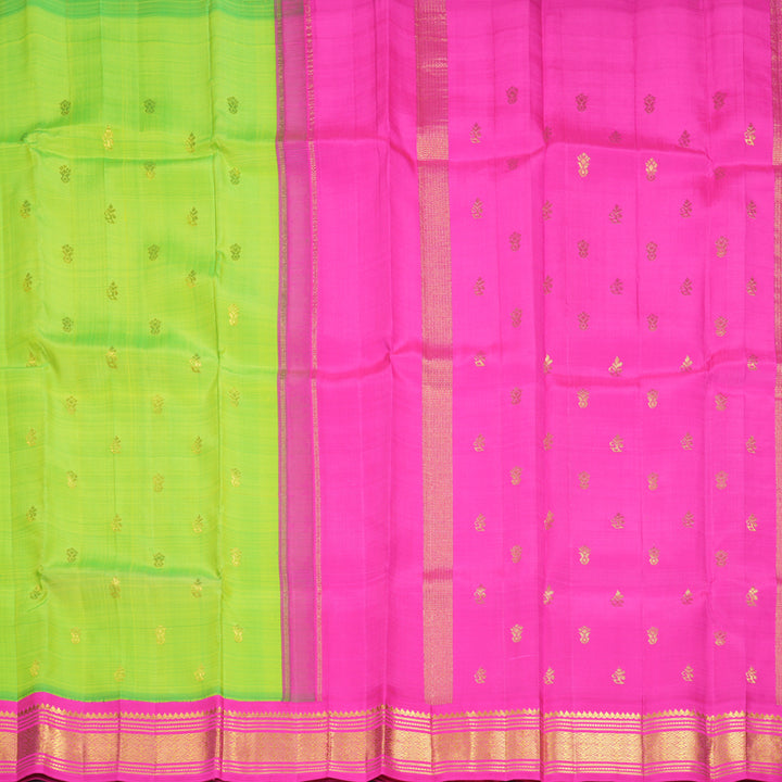 Hayagrivas Fluorescent Green Pure One-sided border Kanjivaram Silk Saree KBF696G1-56