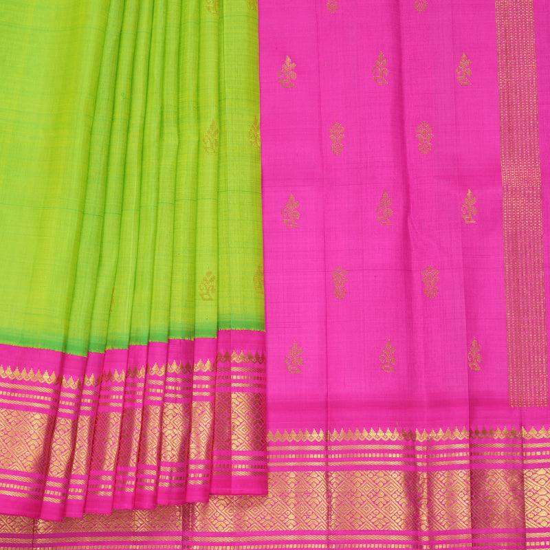 Hayagrivas Fluorescent Green Pure One-sided border Kanjivaram Silk Saree KBF696G1-56