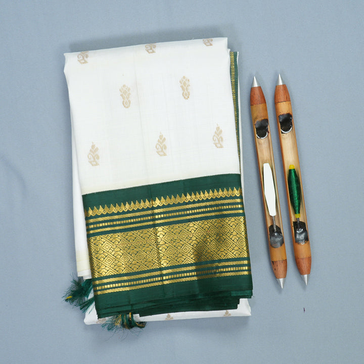 Hayagrivas White Pure One-sided border Kanjivaram Silk Saree KBF696G1-58