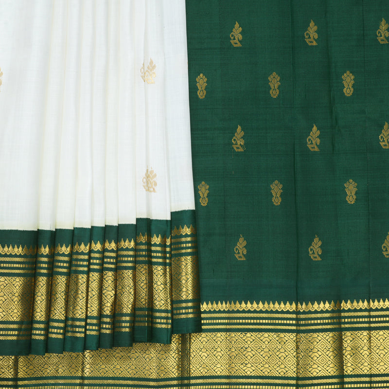 Hayagrivas White Pure One-sided border Kanjivaram Silk Saree KBF696G1-58