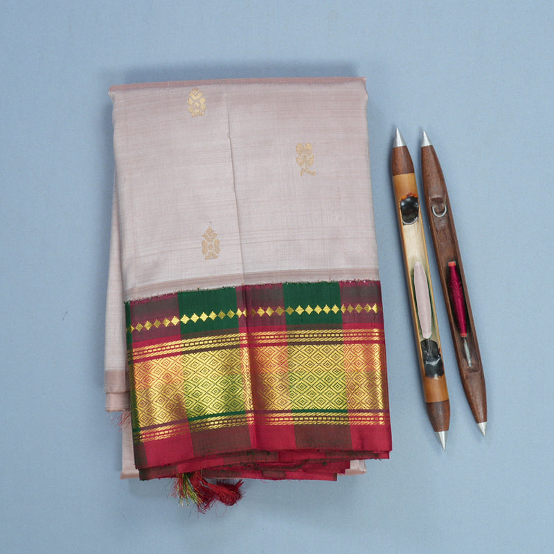 Hayagrivas Onion Pink Pure One-sided border Kanjivaram Silk Saree KBF696G3-1
