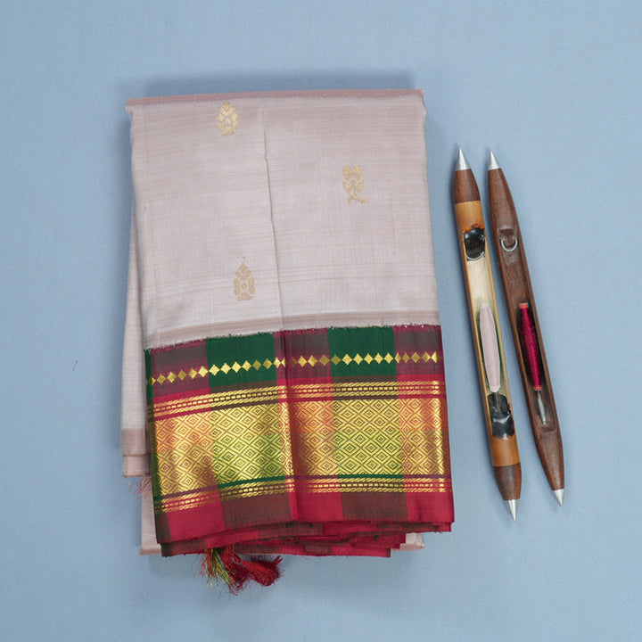 Hayagrivas Onion Pink Pure One-sided border Kanjivaram Silk Saree KBF696G3-1