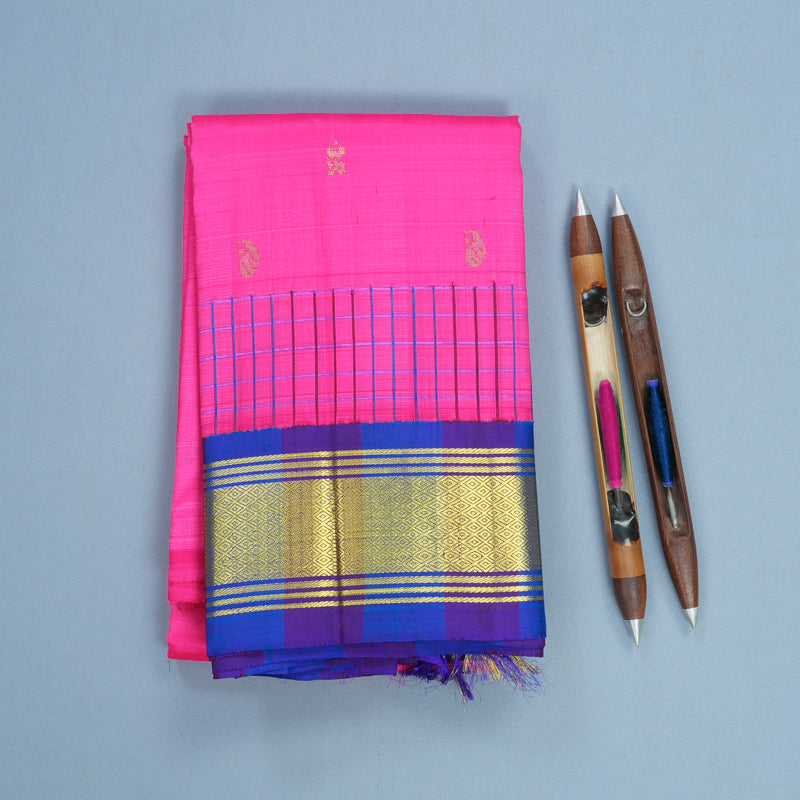 Hayagrivas Fuchsia Pink Pure One-sided border Kanjivaram Silk Saree KBF696G4-1