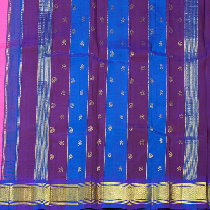 Hayagrivas Fuchsia Pink Pure One-sided border Kanjivaram Silk Saree KBF696G4-1