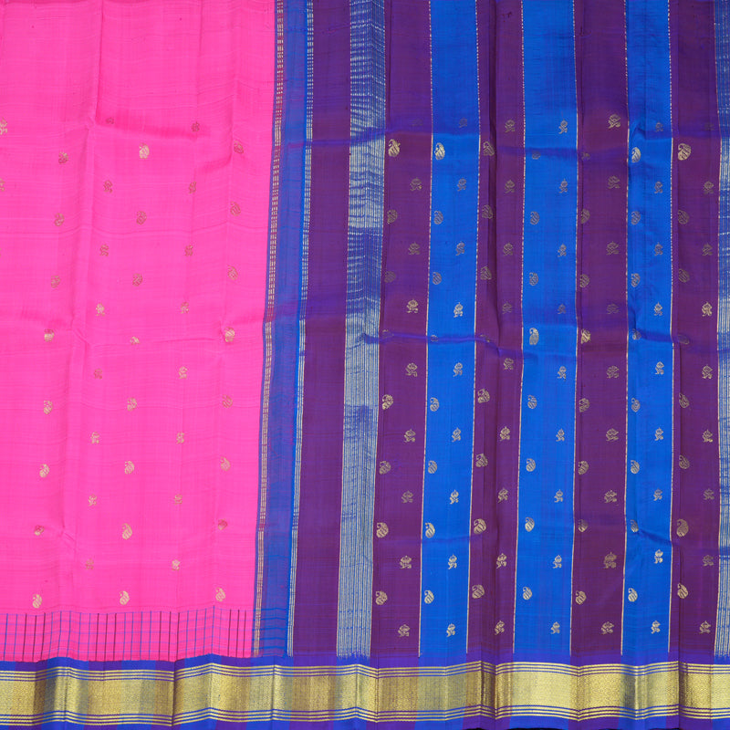 Hayagrivas Fuchsia Pink Pure One-sided border Kanjivaram Silk Saree KBF696G4-1