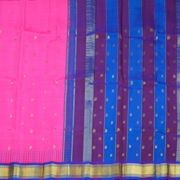 Hayagrivas Fuchsia Pink Pure One-sided border Kanjivaram Silk Saree KBF696G4-1